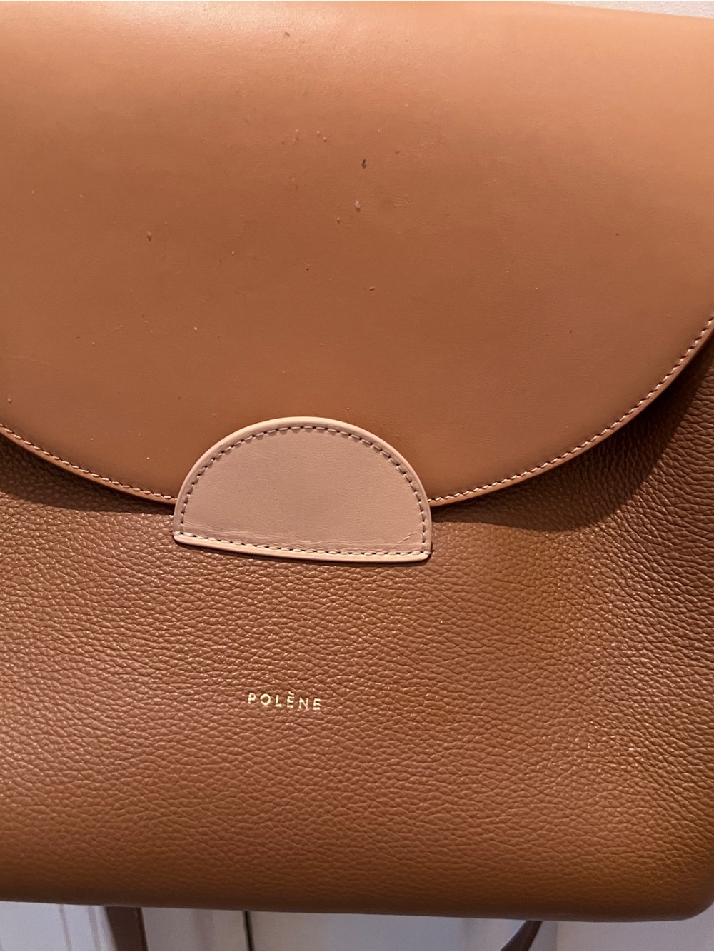 Polene Two-Tone Tan and Blush Leather Shoulder Bag